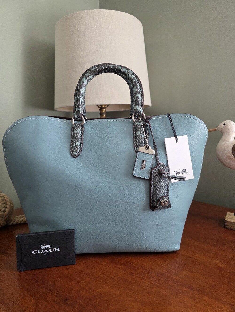 Coach 1941 Dakota 59984 Steel Blue Genuine Snakeskin Leather Satchel Bag NWT